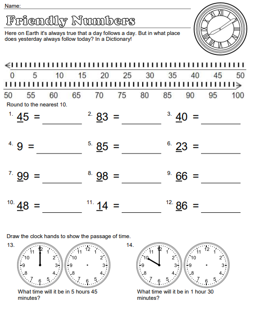 Friendly Tens 3rd Grade Rounding Worksheet Educational Resource